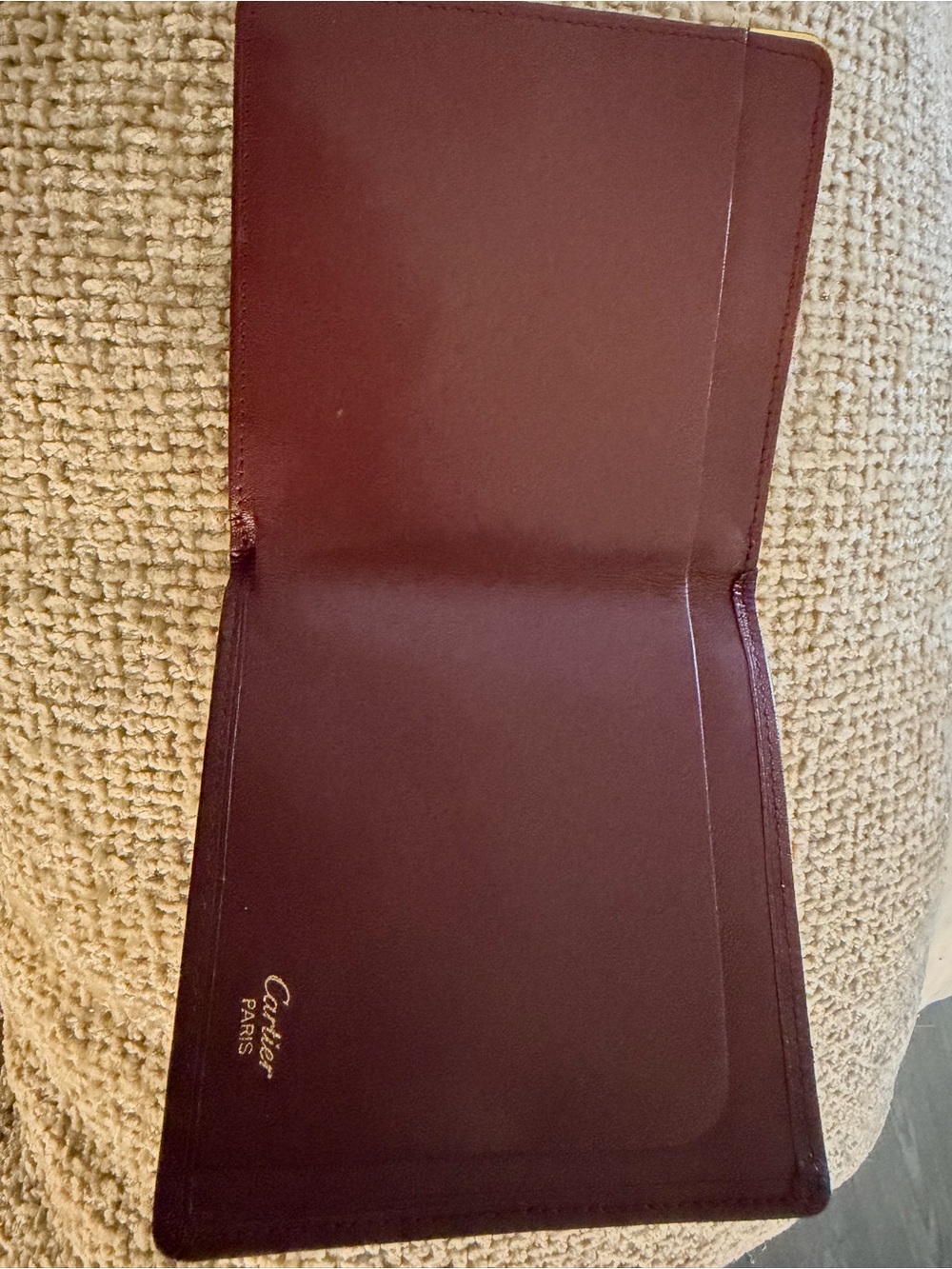 Cartier Burgundy Leather Passport Holder with Gold Logo
